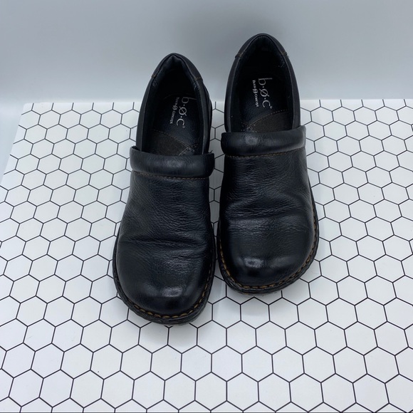 Born B.O.C. Black Leather Slide On Clogs/Mules - Picture 1 of 5